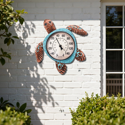 Thermomètre d'extérieur, jauge de température de tortue de mer en métal, cadran facile à lire pour le patio, le jardin, la maison et le décor côtier