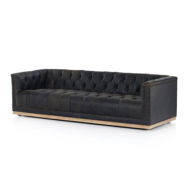 Maxx Sofa, Destroyed Black Top Grain Leather, 95"