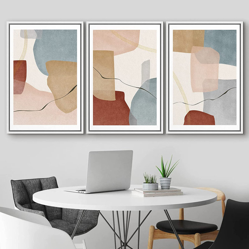 «Mid Century Shape», ensemble de 3 impressions sur toile, H 24 po x l 48 po x P 1,5 po, Blanc