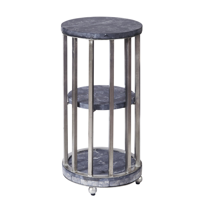 Gray Marble and Metal 3-Tier Round Spot Table