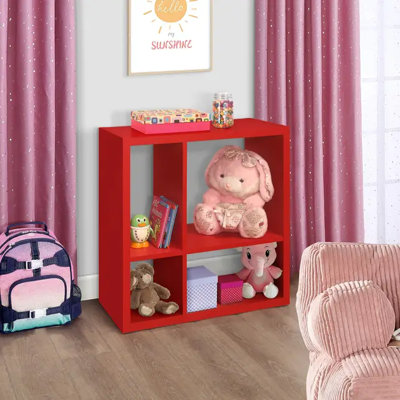 Naropa 4‑Cube Open Bookcase Toy and Storage Shelf Organizer Kids Playroom Bedroom Nursery Storage Unit Modern Horizontal Vertical Display Kids Room Furniture - Red