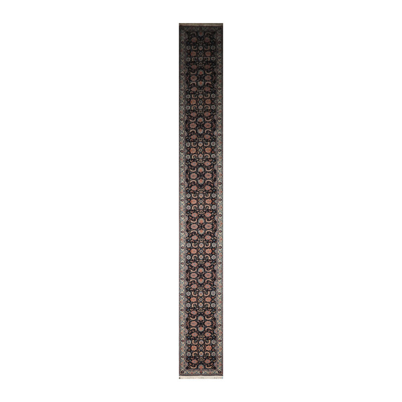 Tapis unique de couleur bleu nuit noué à la main de conception unique 2 pi 6 po x 21 pi 5 po Jakiya