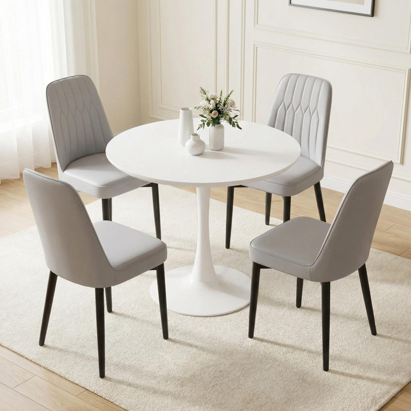 5-piece Mid-century Modern Dining Set,31.5" Round Dining Table With 4 Pu Leather Upholstered Chairs
