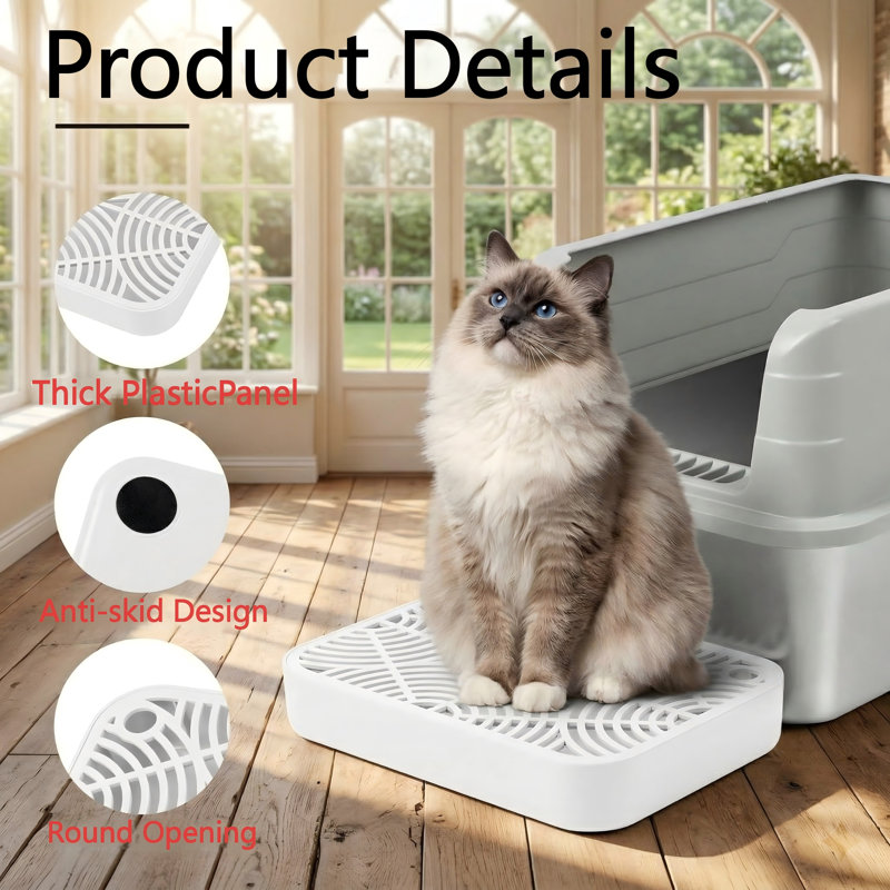Tapis de litière avec fonction de filtre pour bacs autonettoyants, tabouret à pédale facile à nettoyer, idéal pour les chatons et les chats âgés, blanc