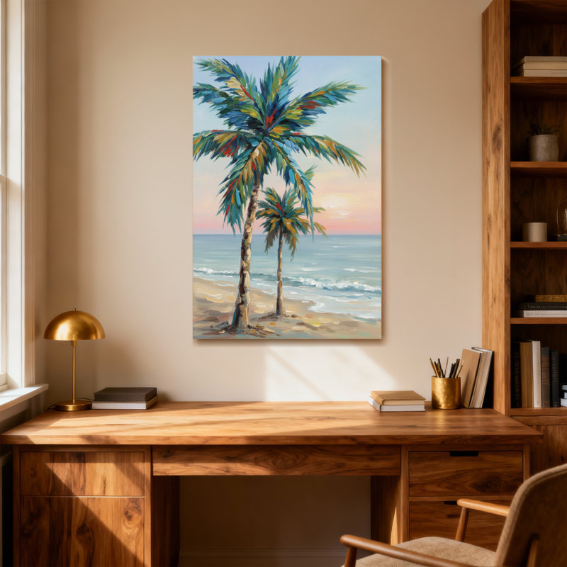 «Plants & Flowers Palm Trees Beach Ocean Sunset Sky», reproduction d'art sur toile, H 16 po x l 24 po