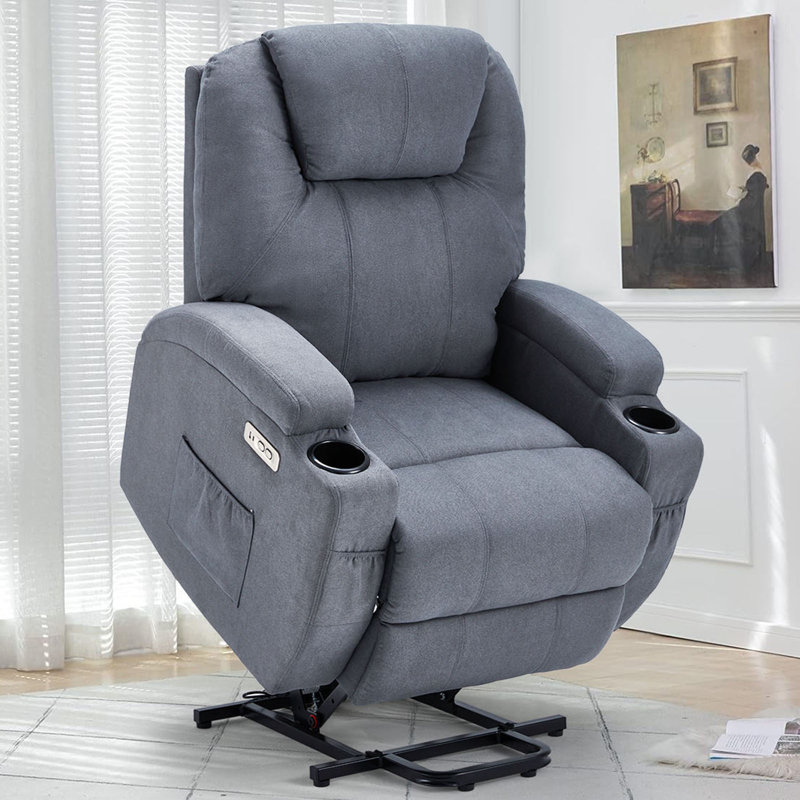 Fauteuil inclinable électrique lève-personne de 35 po de largeur, Microsuède en microfibre bleue