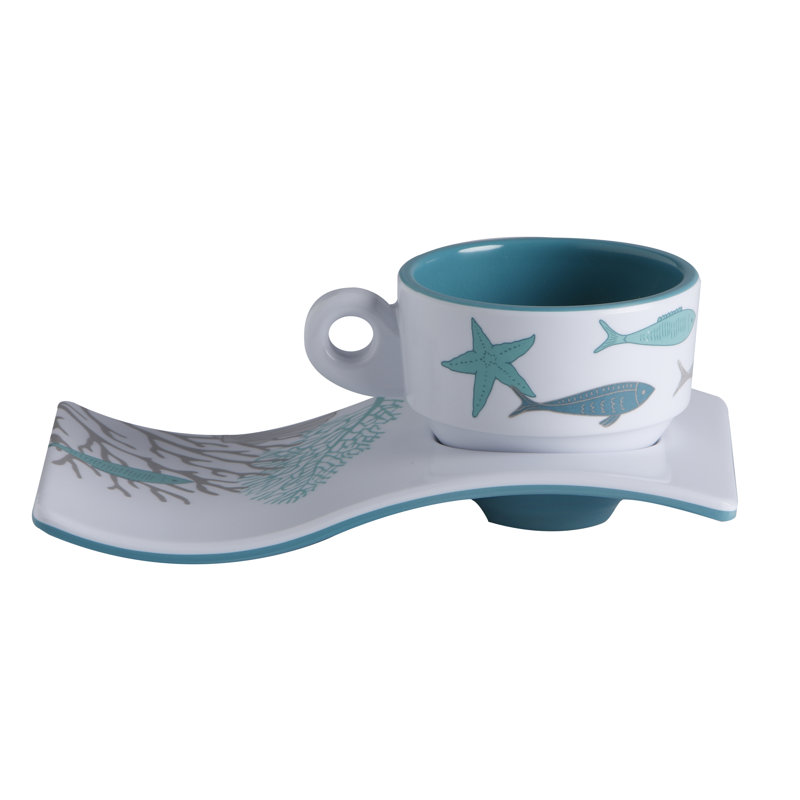 Ensemble de 6 tasses à espresso et soucoupe en mélamine - bord de mer