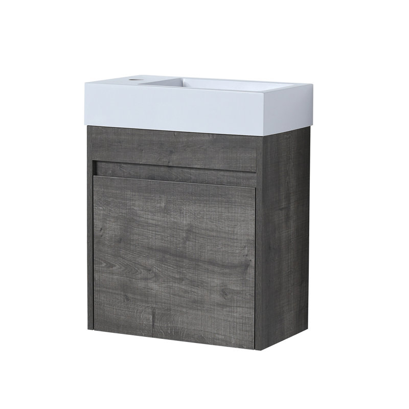 Meuble-lavabo mural 18 po avec lavabo en résine, Chêne gris carreauté