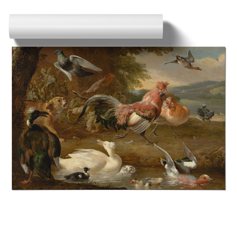 Chickens And Ducks by Melchior D'Hondecoeter - No Frame Painting, 21cm H x 30cm W x 0.1cm D