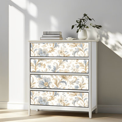 Papier peint auto-adhésif à motif floral de style baroque rétro avec adhésif auto-adhésif et amovible 17,7 po x 118 po (45 x 300 cm)