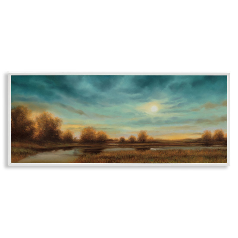 Giclée encadrée en soirée, conception par Gregory Williams, H 10 po x l 24 po, Estampe numérique encadrée blanc bord de mer