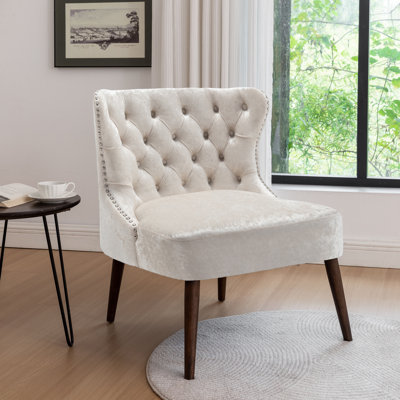 Kaleesi Velvet Slipper Chair with Rubberwood Legs by George Oliver