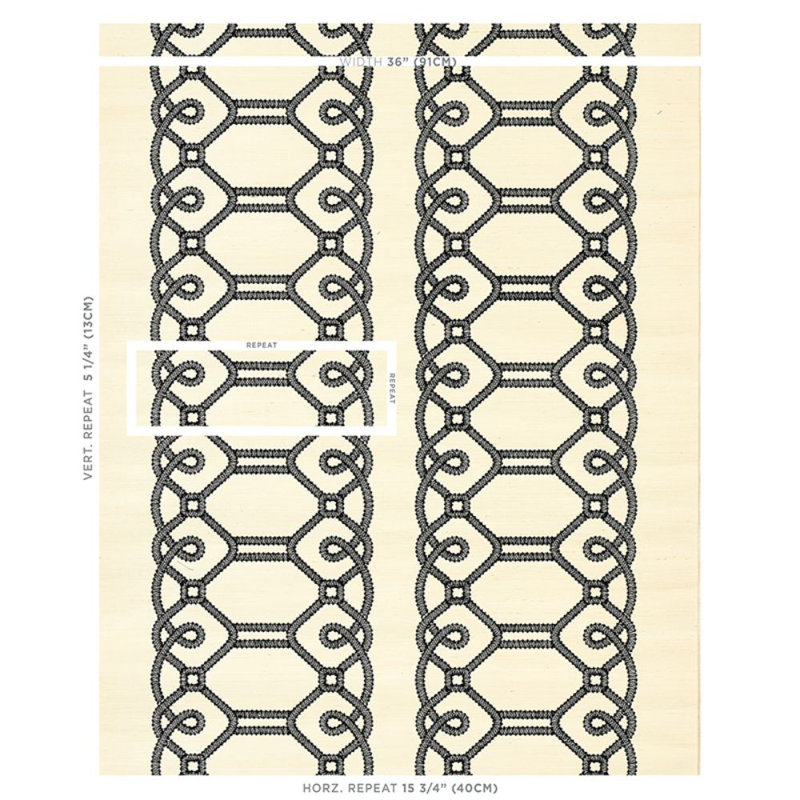 Ziz Embroidered Sisal Wallpaper, Black