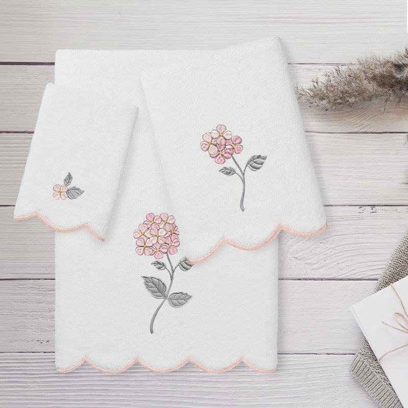  Ensemble de serviettes 100% coton 100% turc HYDEA, Ensemble de 3 serviettes de bain, serviettes à do, Blanc / Rose