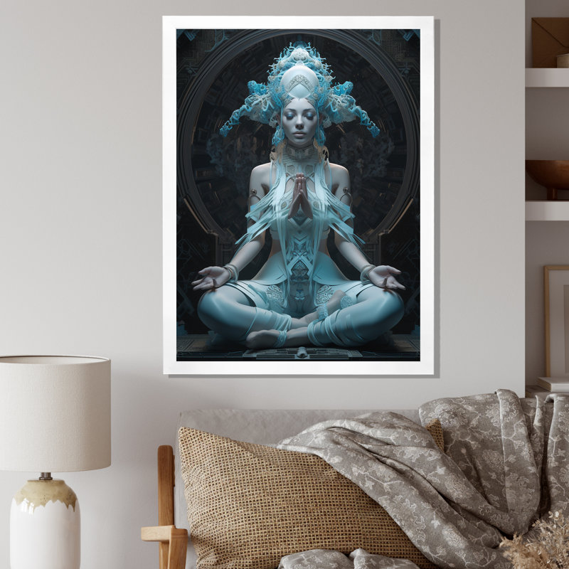 Spiritual Elegance Yogini Goddess Meditation sur toile, Cadre simple blanc, H 20 po x l 12 po x P 1 po