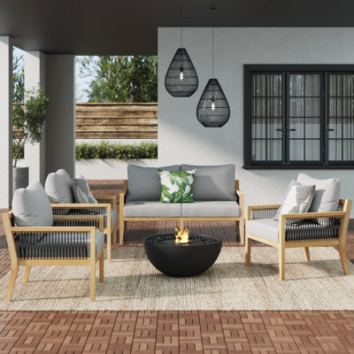 Chariyah Solid Wood 6 - Person Seating Group with Cushions