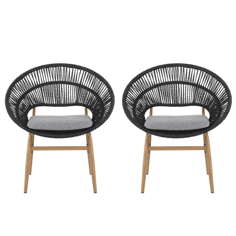 Chaise de salle à manger en osier de style papasan Cyril, Gray Cushion/Dark Gray Frame