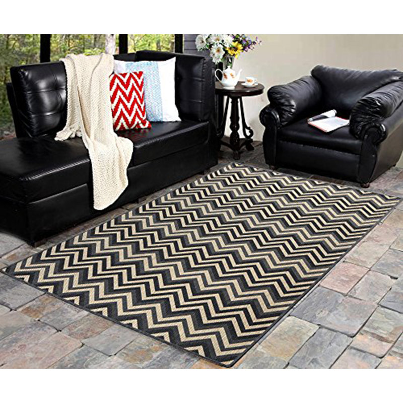 Tapis gris/beige/noir pour espace intérieur/extérieur Jurgensen, Rectangulaire 4 pi 5 po x 7 pi