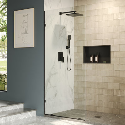 DeerValley Single Fixed Glass Panel For Shower 36"×78", Durable and Stable 10mm Thick Glass Panel,Bathroom shower glass panel, Easy to Clean, Tempered Safety Wall Panels with Hardware (Black)