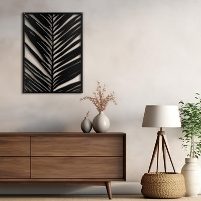 Black Tropical Palm Leaf Modern Abstract Wall Accent Sculpture Hanging Decoration Metal Wall Decor