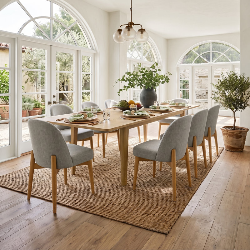  Ensemble de salle à manger extensible en bois naturel avec 8 chaises rembourrées, Gris