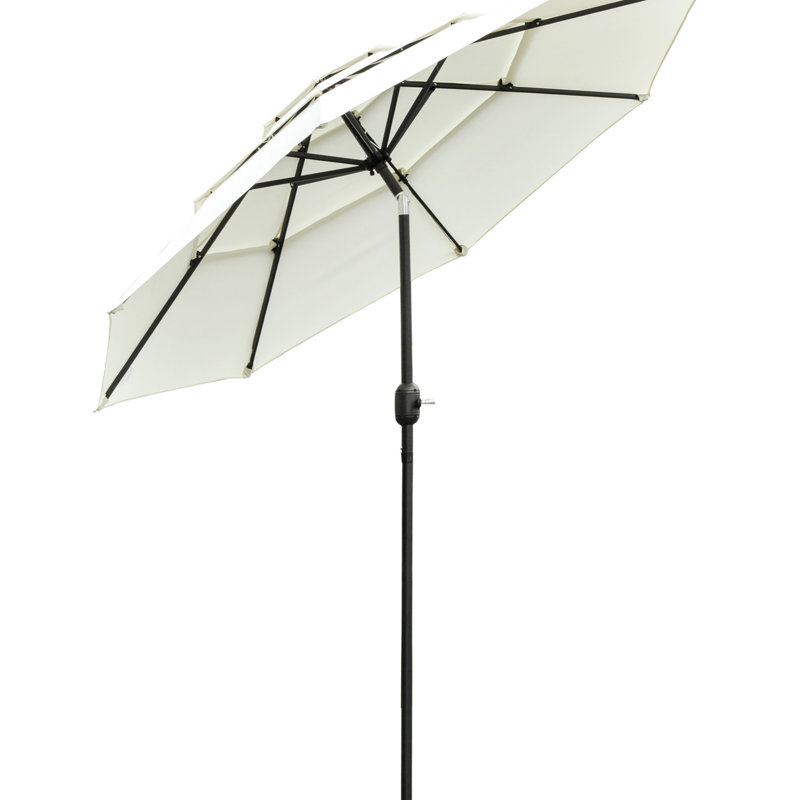Parasol de patio beige 9 pi 3 po - marché extérieur avec manivelle, inclinaison à bouton-poussoir pour terrasse, cour arrière, pelouse 3