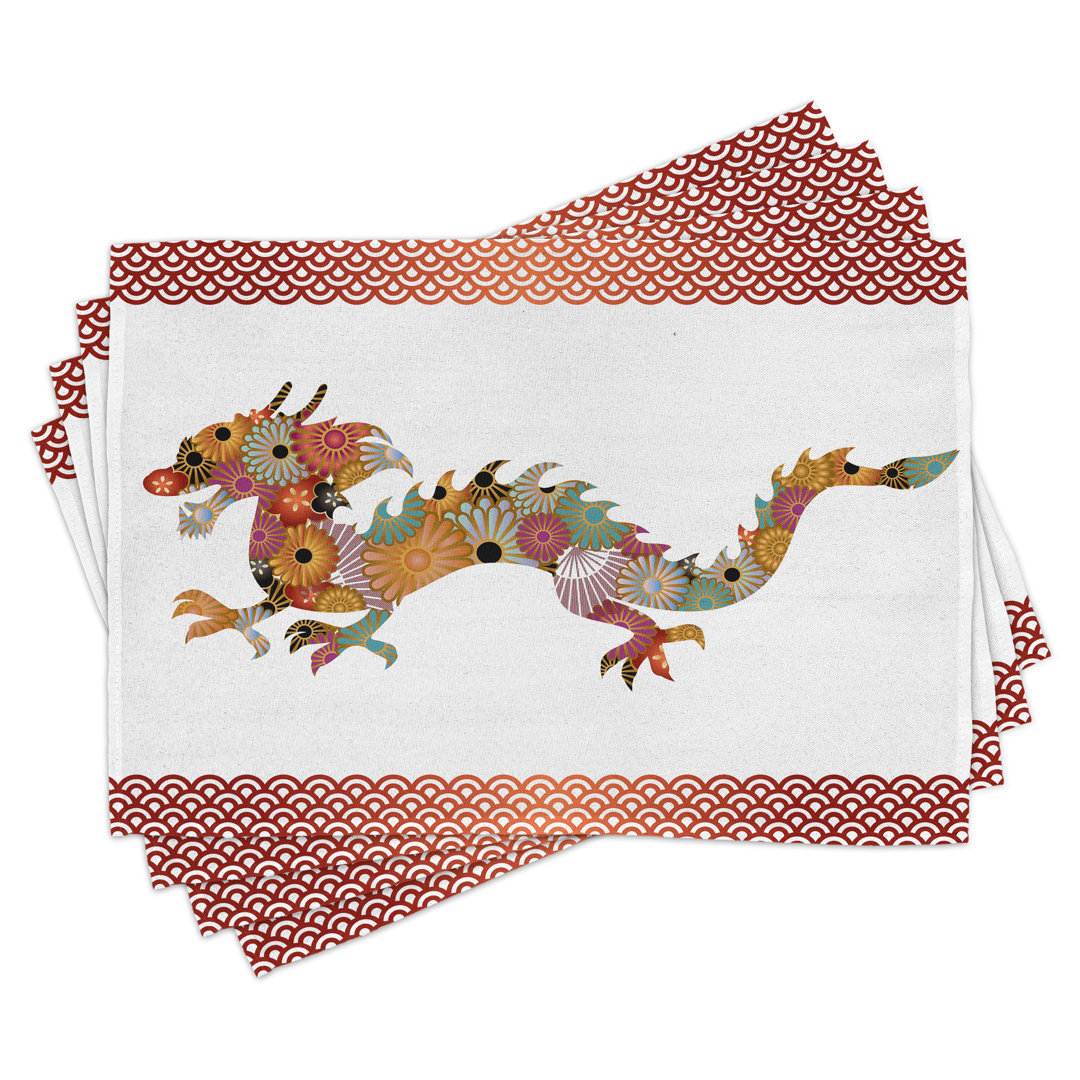 Platzmatten, Floral Ornate Folk Körper, Drachen, Mehrfarbig