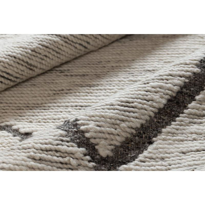 Showa Hand Knotted Wool Abstract Area Rug in Gray/White/Black, Rectangle 2' x 3'
