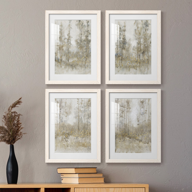 Thicket of Trees I - ensemble de 4 peintures encadrées, H 24 po x l 72 po x P 1,5 po, Cadre blanc