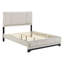 Grand lit plateforme contemporain avec finition en chêne blanc et gris à deux tons, tête de lit tapissier pour la chambre à coucher, tissu beige, assemblage simple, pas de sommier tapissier requis