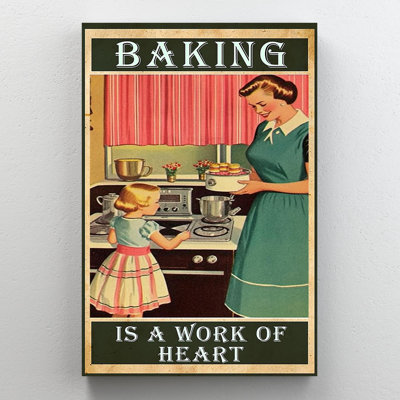 " Baking Is A Work Of Heart - 1 Piece Rectangle Graphic Art Print On Wrapped Canvas "