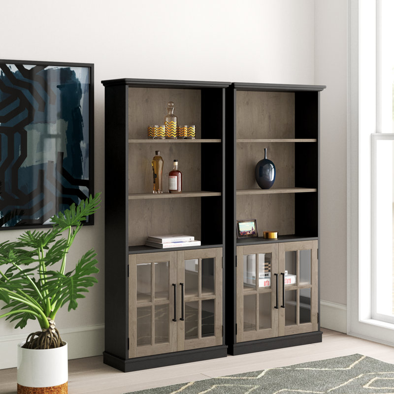 Arkyn 72'' H x 31.2'' W Standard Bookcase, Vintage Black/Restored Tan Hickory