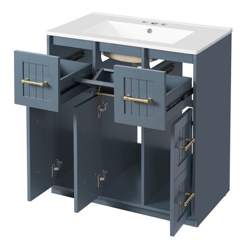 Meuble-lavabo 30 po avec lavabo sous comptoir, Bleu