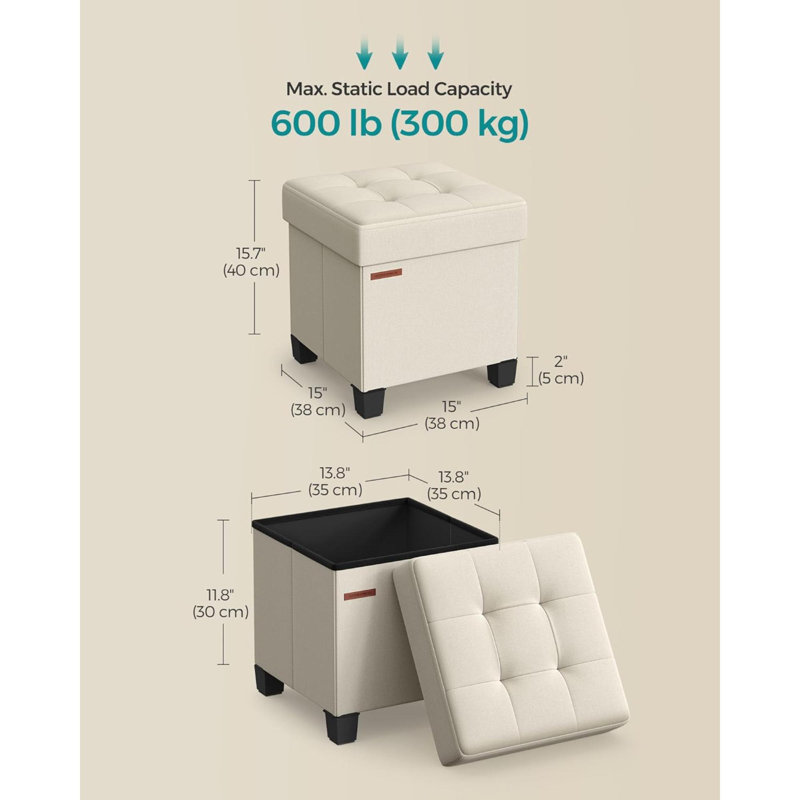 Rajane Upholstered Ottoman, Cream White Fabric