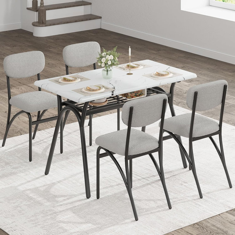 Ensemble de table de salle à manger pour 4 tables et chaises de cuisine moderne Ensemble de 4 tables de salle à manger rectangulaires avec support de rangement Ensemble de 4 tables de salle à manger pour la cuisine