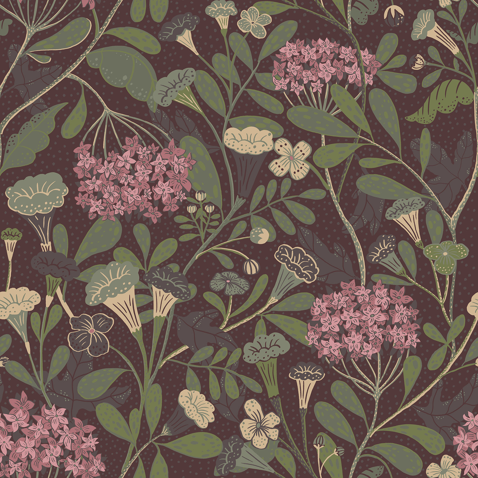 Latika Modern Floral Wallpaper, Wine