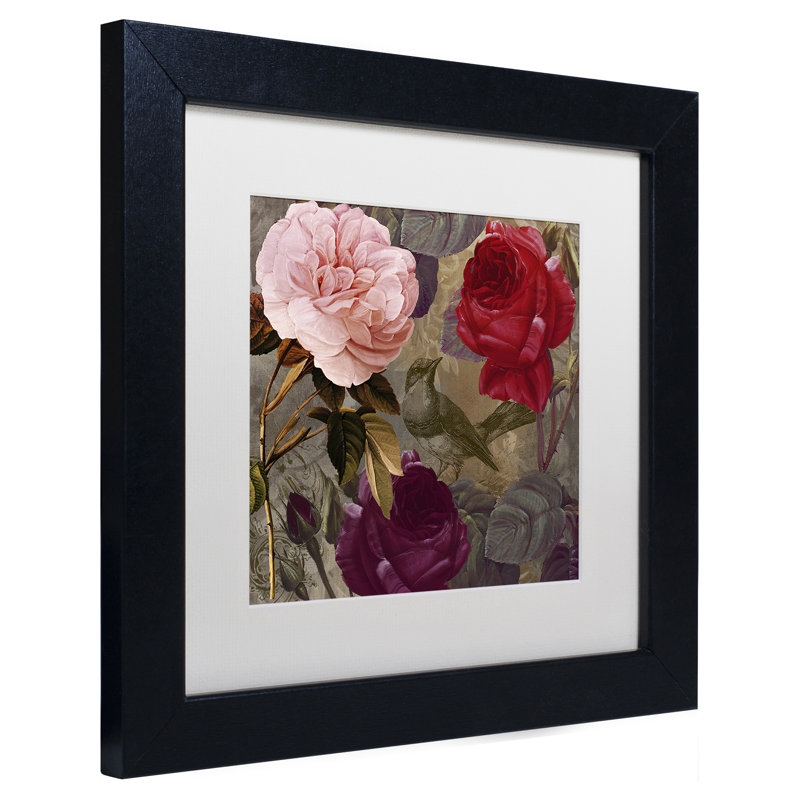 «Birds and Roses» par Jadaya, impression encadrée, H 11 po x l 14 po x P 0,5 po, Blanc