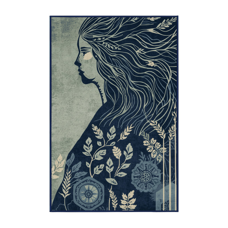 Tapis bleu lavable à la machine Elida Mokosh, 2 x 5