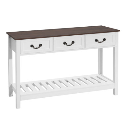 Console de 47 po, bureau de ferme derrière le canapé avec tiroirs et tablette de rangement inférieure, canapé d'entrée rectangulaire en bois pour couloir, chambre à coucher, salon, vestibule, brun et blanc