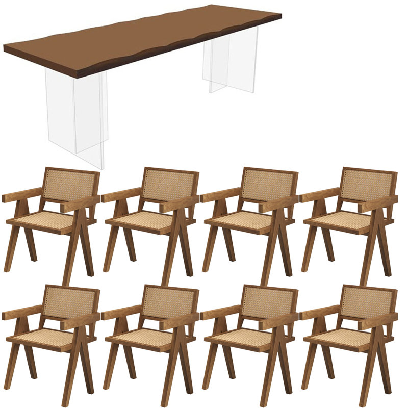 All solid wood acrylic floating dining table set, 29.5"H x 86.6"L x 35.4"W
