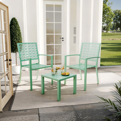 3-Piece Outdoor Bistro Set, Stackable Metal Patio Table and Chairs, Weather-Resistant Iron Bistro Furniture by Winston Porter