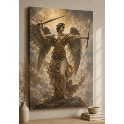 Grand archange Michael Warrior of Heaven, art mural sur toile 24 x 36 pouces, ange chrétien, décoration spirituelle pour la maison, prêt à être accroché