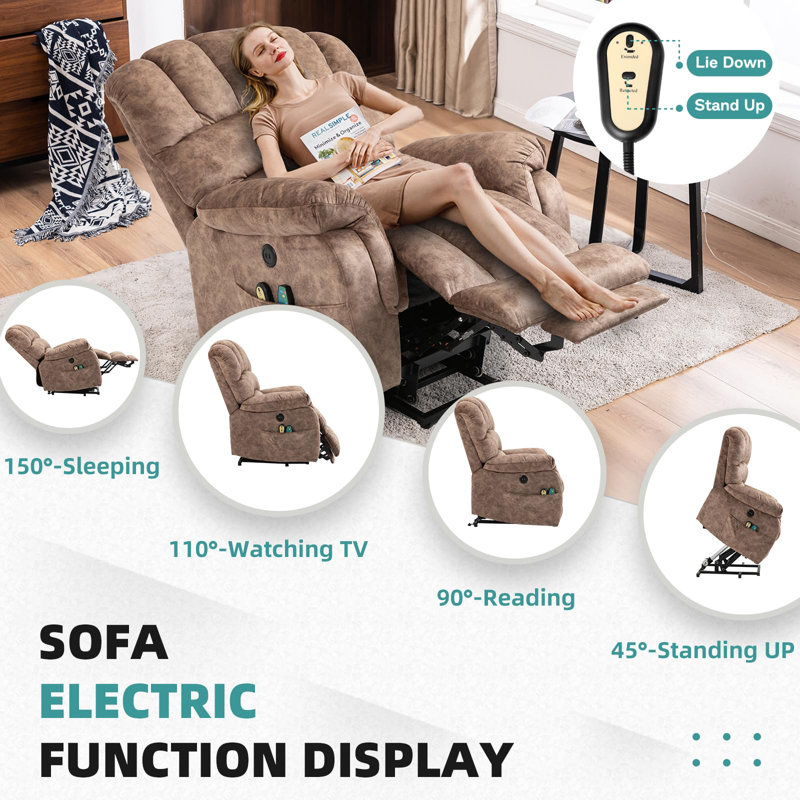 Fauteuil inclinable électrique lève-personne rembourré, Velours brun