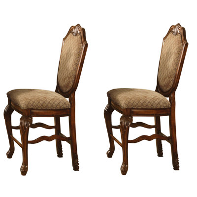 Tabouret sophistiqué à hauteur de comptoir - rembourré beige, bois fini cerisier, silhouette gracieuse, élégance classique, assise de 2, finition ergonomique