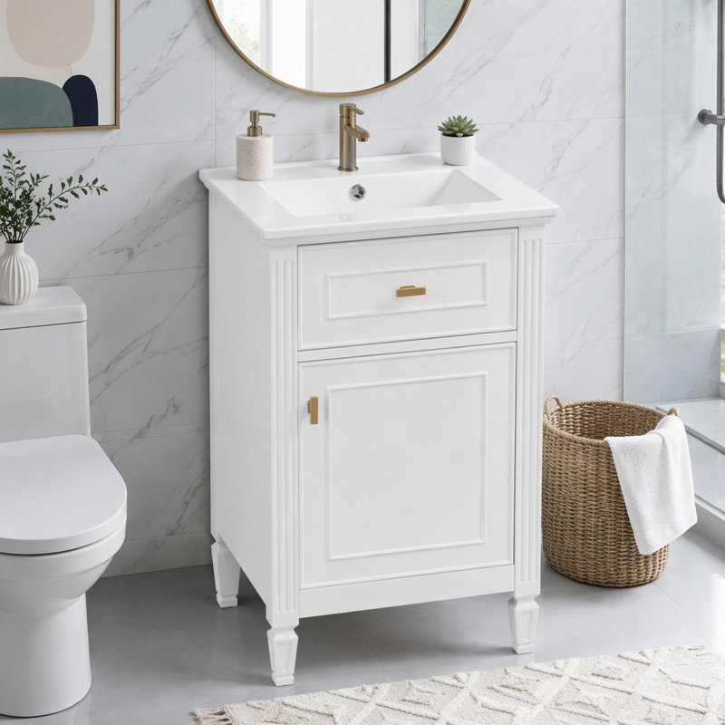 Meuble-lavabo de 20 po avec lavabo et rangement intelligent, Blanc, 20