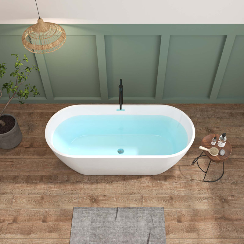 Baignoire de trempage autoportante en acrylique brillant avec trop-plein et bonde Toe-Tap, certifiée Cupc