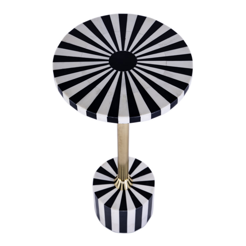 Zane Brass and Bone Inlay Side Round Side Table, Black/Gold