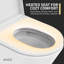 Toilette allongée murale blanche avec couvercle à fermeture lente, siège chauffant, chasse automatique, télécommande et veilleuse