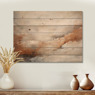 Minimalisme beige et orange, rivière Mountain Wonders - montagnes, art sur bois de pin naturel