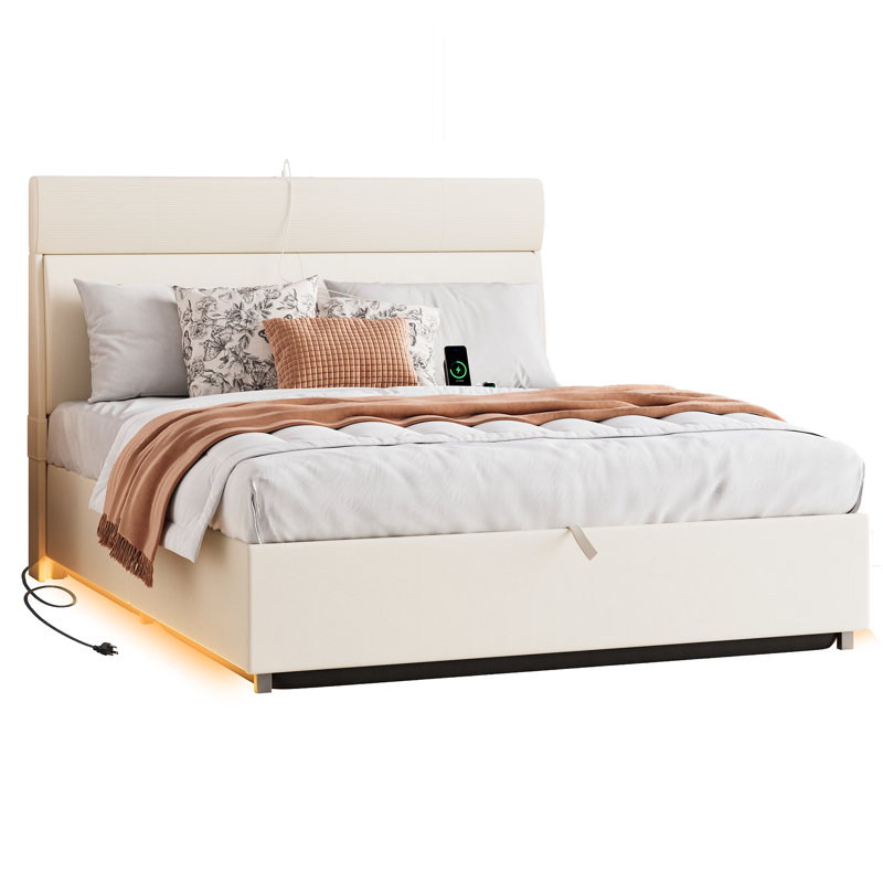 Bed Frame with Headboard, Platform Bed with Thickened Metal Frame, Lift Up Storage Bed with Motion Sensor Light, No Box Spring Needed